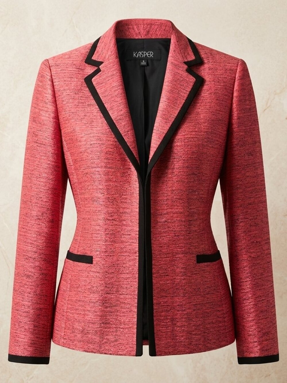 STUNNING Kasper Pink & Black Trim Tweed Blazer - Size 16